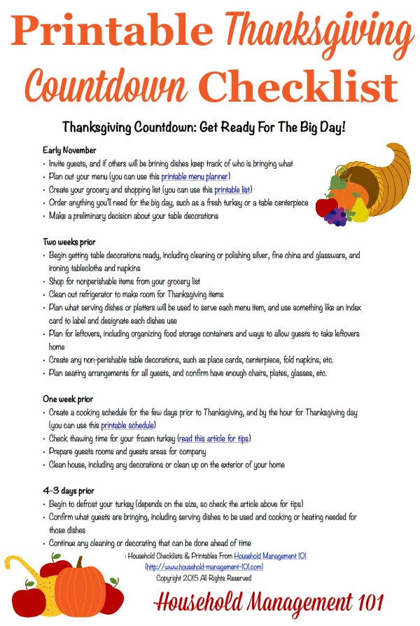 Thanksgiving Countdown Plan For A Great Day {Includes Free Printable}