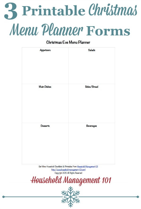 Free printable Christmas menu planner {on Household Management 101}