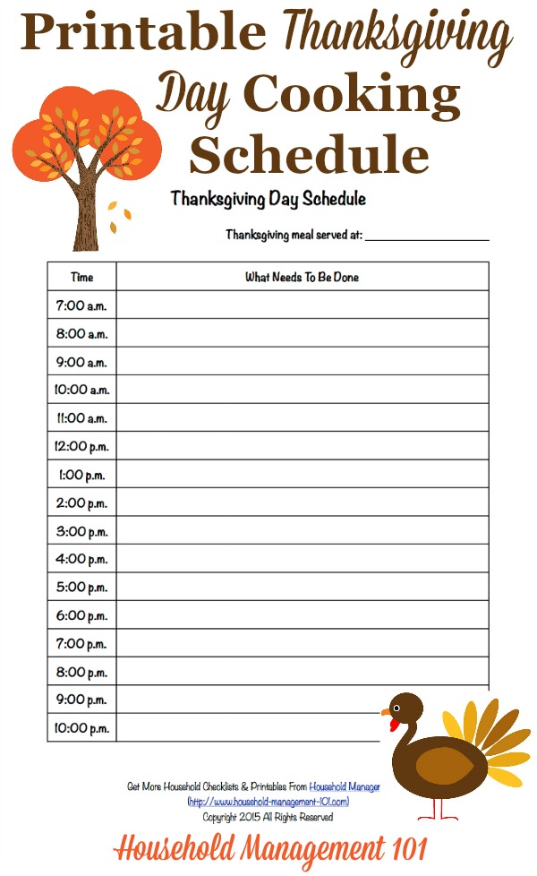 Free printable Thanksgiving day cooking schedule {on Household Management 101}