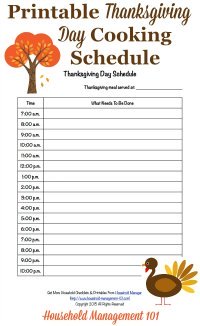 Free printable Thanksgiving day cooking schedule {on Household Management 101}