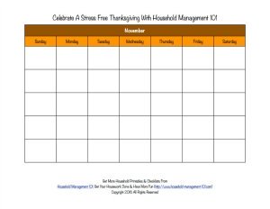 Free printable blank Thanksgiving calendar for the month of November {on Household Management 101}