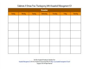 Free printable blank Thanksgiving calendar for the month of November {on Household Management 101}