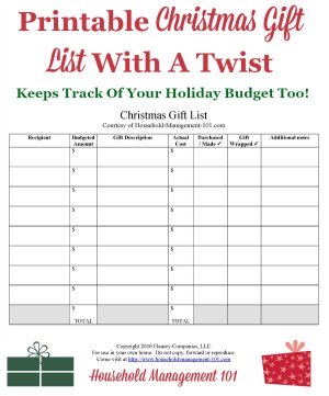 Free printable Christmas gift list {on Household Management 101}