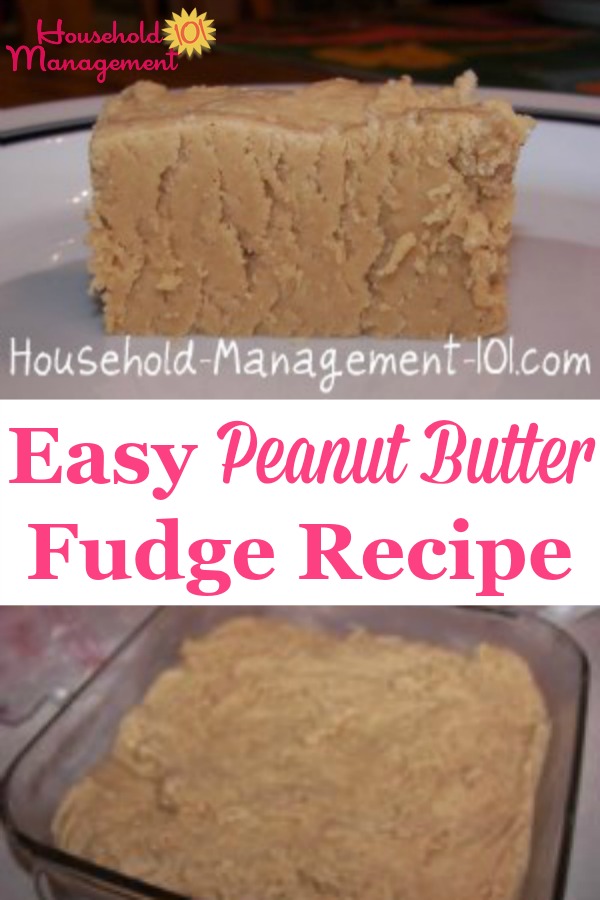 Easy peanut butter fudge recipe, perfect for Christmas or really any time {on Household Management 101} #PeanutButterFudgeRecipe #EasyDessertRecipe #PeanutButterFudge