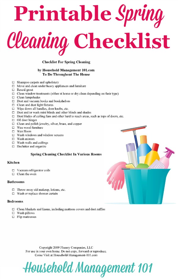 Free #printable spring cleaning checklist, courtesy of Household Management 101 #SpringCleaning #CleaningChecklist