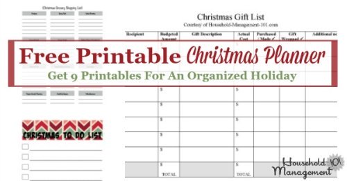 Get ready for a stress free Christmas holiday with this free Christmas planner. It contains 9 printable forms to help you get yourself organized {courtesy of Household Management 101} #ChristmasPlanner #ChristmasPrintables #ChristmasPlanning
