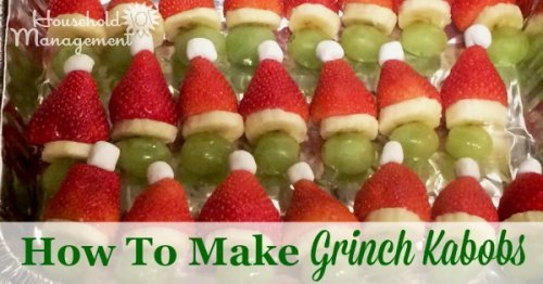 How to make Grinch Kabobs, an easy fun and simple Christmas activity to do with your kids {on Household Management 101}