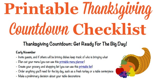 Free printable #Thanksgiving countdown planner and checklist to get ready for the big day {courtesy of Household Management 101} #ThanksgivingPlanner #ThanksgivingPlanning