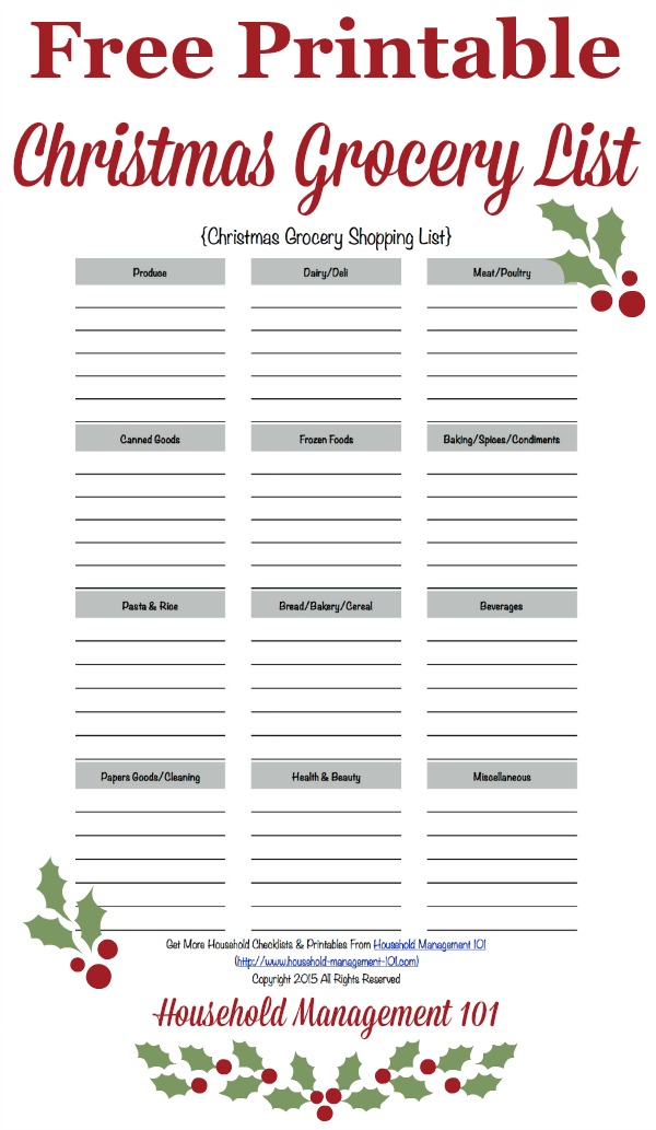 Free printable Christmas grocery list, courtesy of Household Management 101