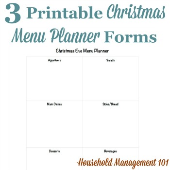 Christmas menu planner forms