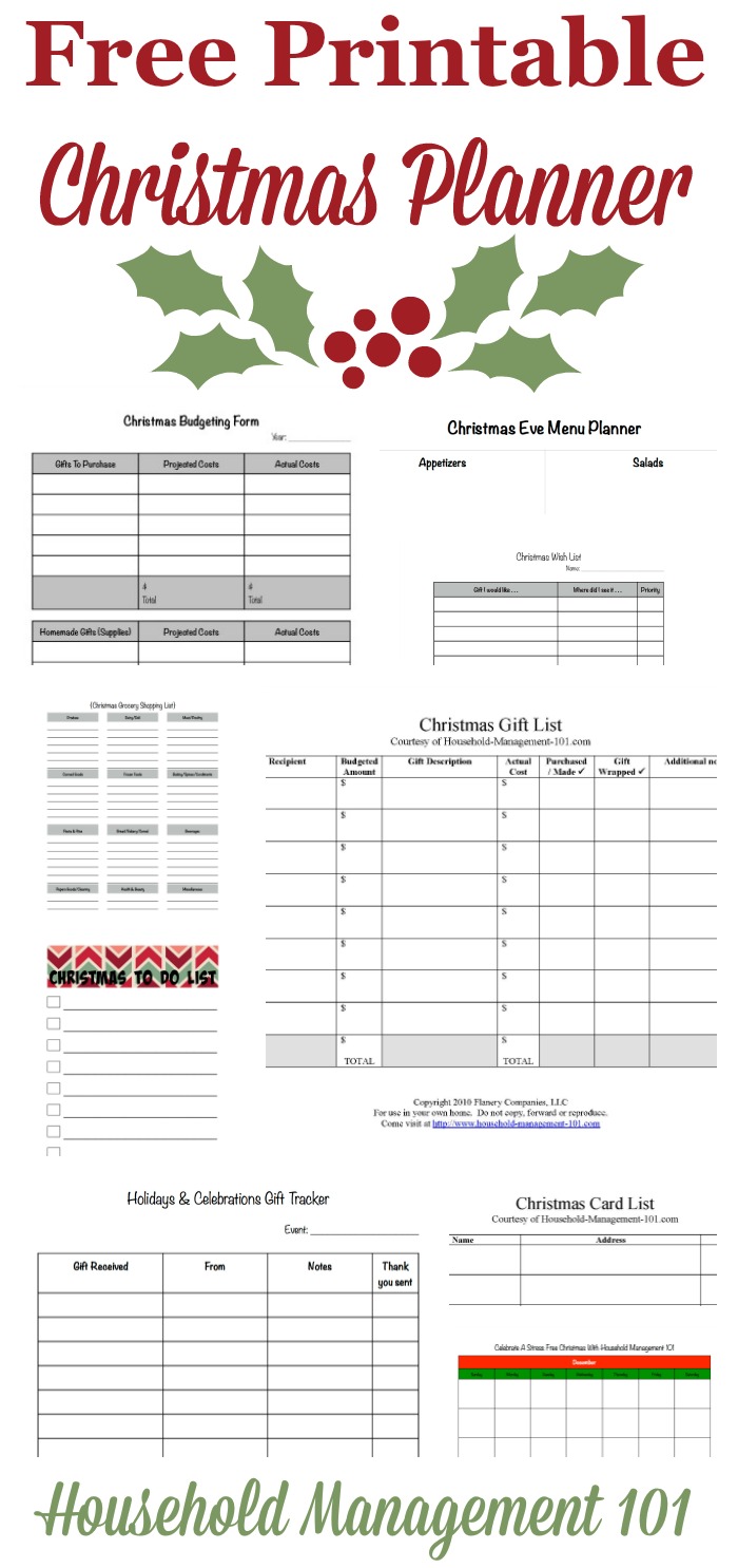 Get ready for a stress free Christmas holiday with this free Christmas planner. It contains 9 printable forms to help you get yourself organized {courtesy of Household Management 101} #ChristmasPlanner #ChristmasPrintables #ChristmasPlanning