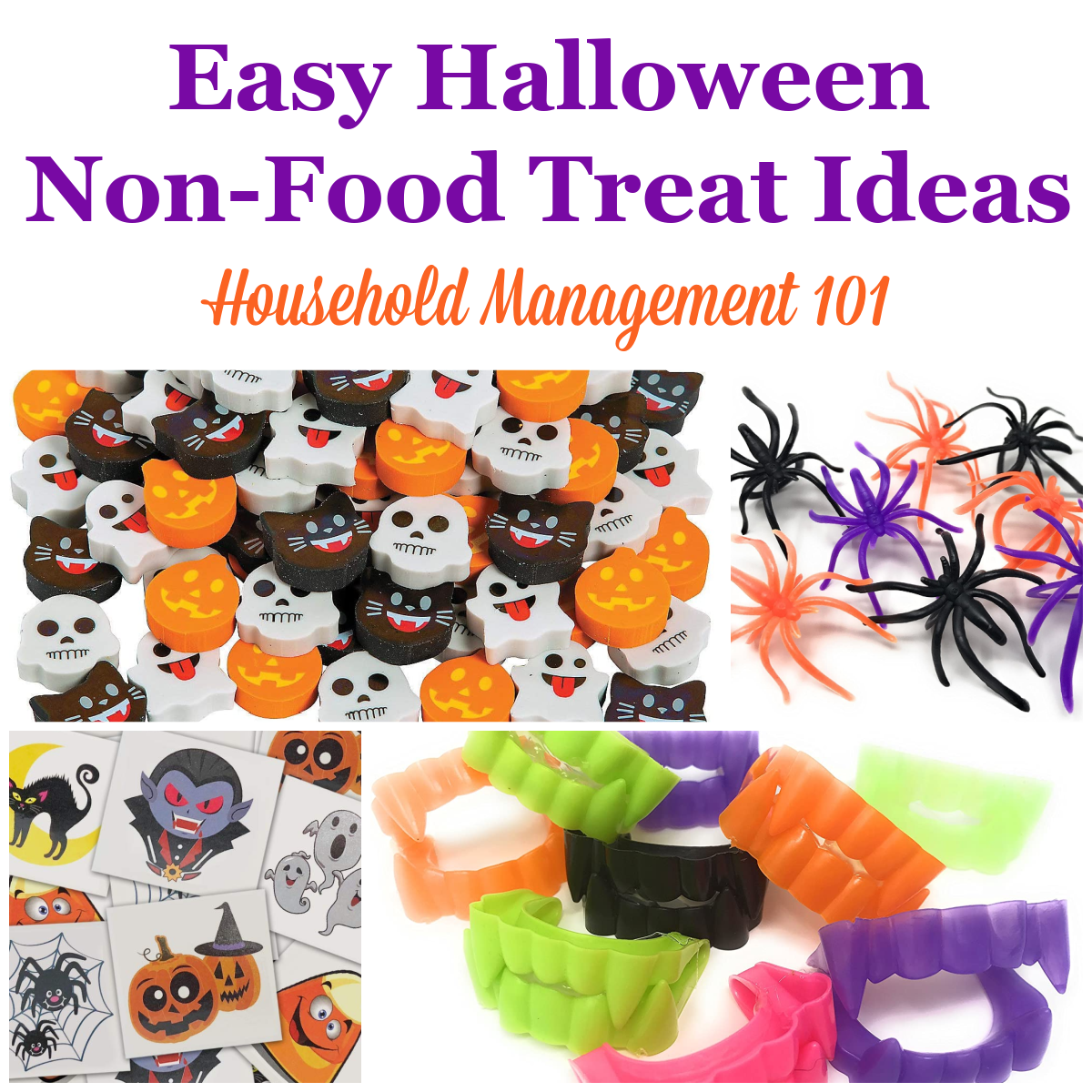 Here are easy Halloween non-food treat ideas for trick or treaters, so that you can please the kids coming to your door without a lot of work on your part {on Household Management 101}