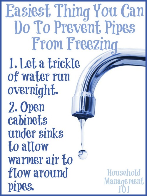 Tips for prevent frozen water pipes, including both what you can do while it is currently below freezing outside, and stuff you should do ahead of time! {on Household Management 101} #SafetyTips #EmergencyPreparedness #HouseholdManagement101