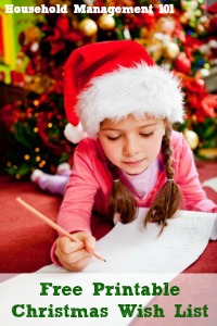 Free printable Christmas wish list that can be used by either kids or adults, to help you get ideas for what to buy your loved ones {courtesy of Household Management 101}