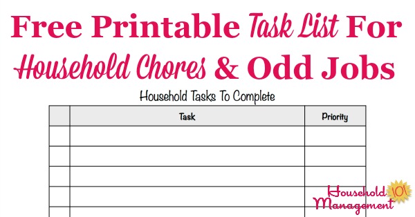 Free printable task list template to make a master list of quick household chores you need to do, so you don't forget {courtesy of Household Management 101}