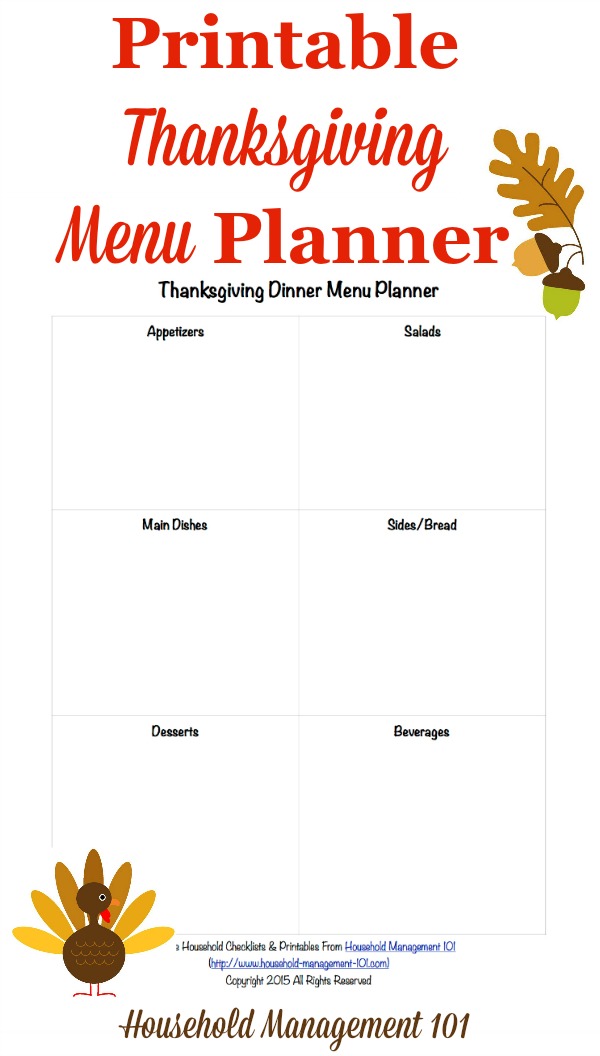 Free printable Thanksgiving menu planner {on Household Management 101}