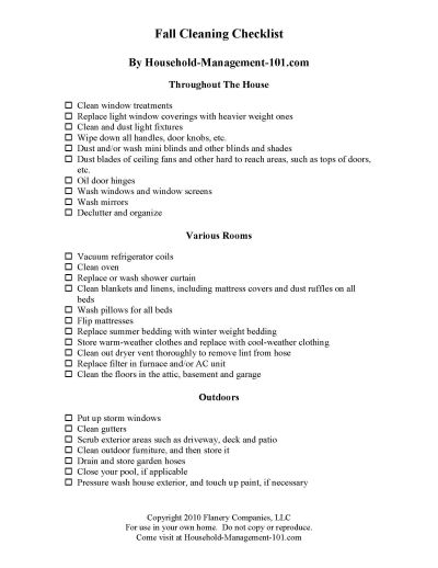 Free printable fall cleaning checklist, courtesy of Household Management 101 #FallCleaning #FallCleaningChecklist #CleaningChecklist