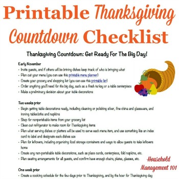 Printable Thanksgiving countdown checklist